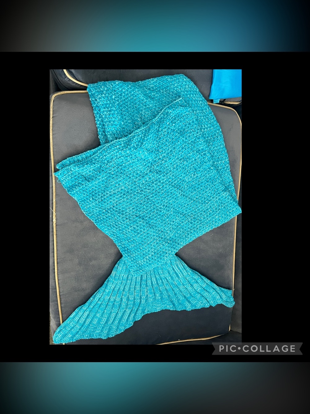 Mermaid Tail Knit Kids Blanket Blue